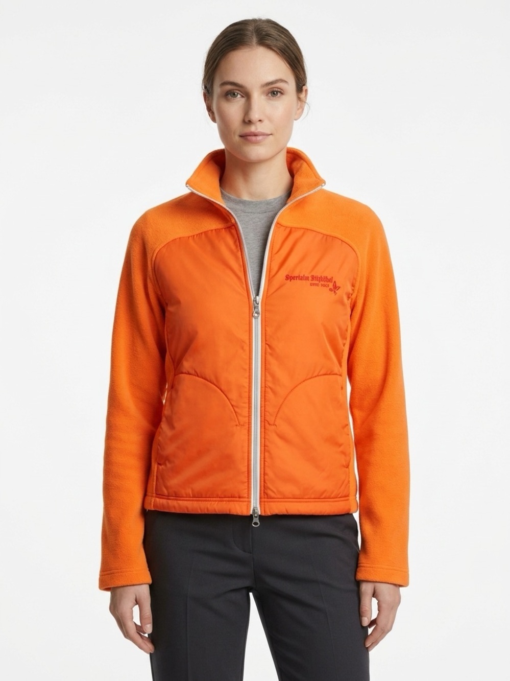 Sportalm Jaqueline Embroidered Paneled Fleece Track Jacket Orange 36 US 6
